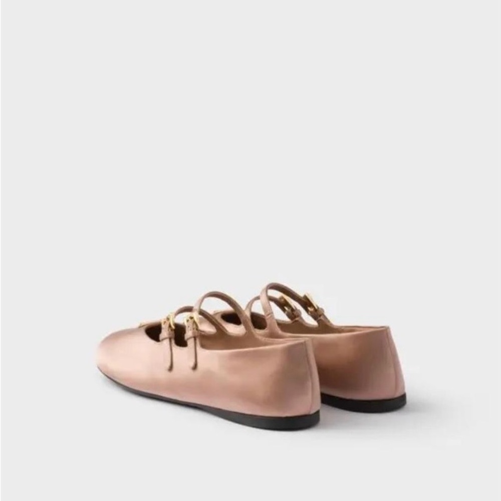 Prada satin Blush Leather Double-Strap Ballet Flats with Gold Hardware - Picture 2 of 4